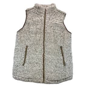 Easel Los Angeles Women's Sherpa Fleece Vest Full-Zip Tan Size M Cozy Casual